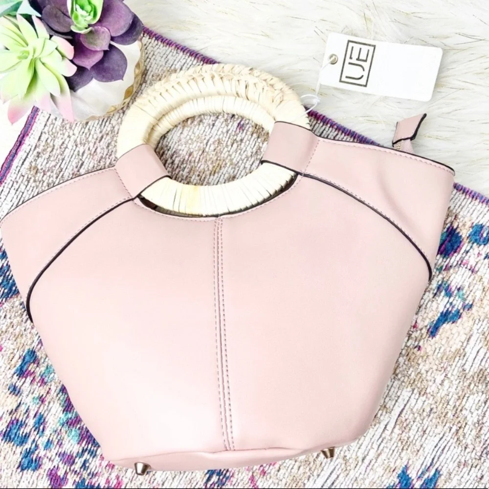 NWT•Urban Expressions•pink Blush satchel wood rattan wrapped handles